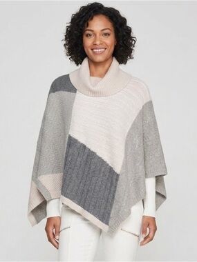 Women’s White House Black Market Colorblock Cable-Knit Sweater Turtleneck Poncho
